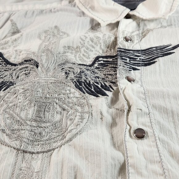 INC Cotton White Pearl Snap Button Long Sleeve Black White Print Mens Shirt Sz M - Picture 3 of 13